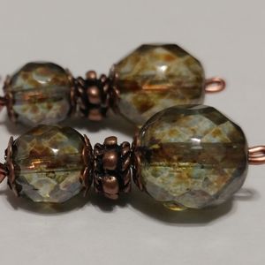 Rustic Sage Green Faceted Glass Copper Earrings